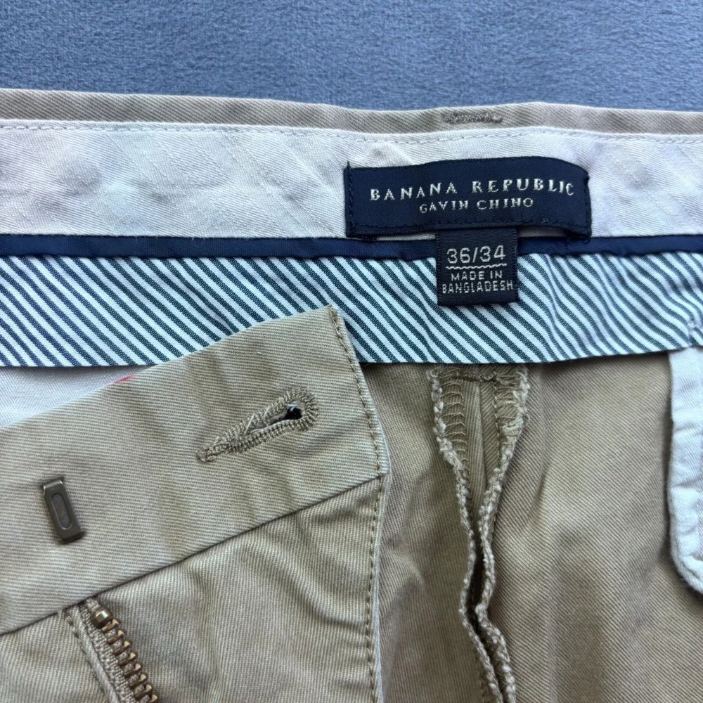 Banana Republic Gavin Chino Khaki Tan Straight Leg Pants Mens 36x34 Cotton Twill